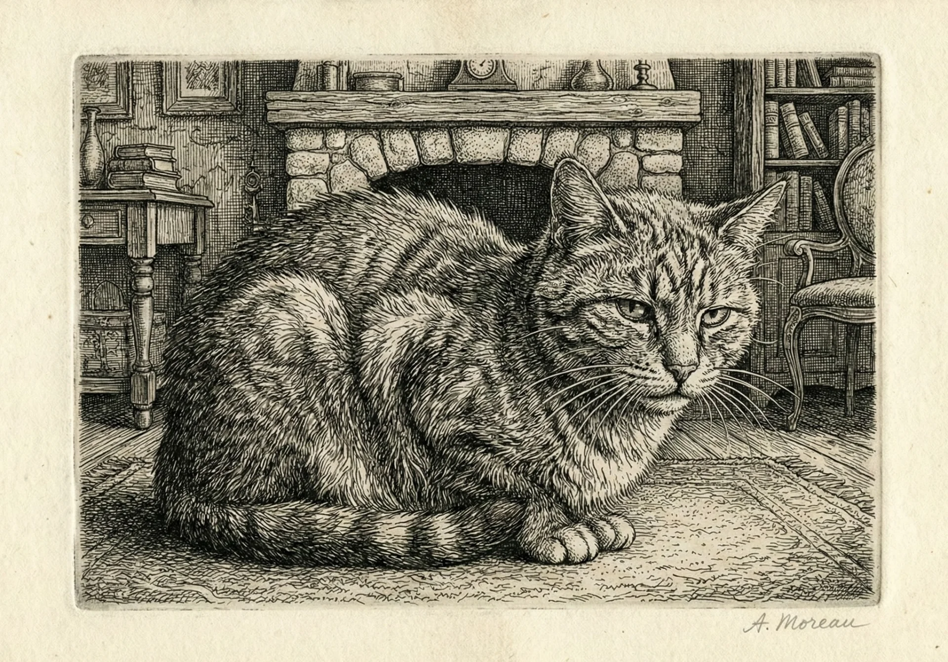 エッチングの猫